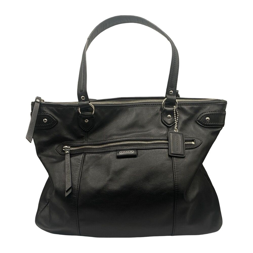 Coach Emma F23973 Black Leather Large Tote Shoulder Bag Zip Top Purse EUC